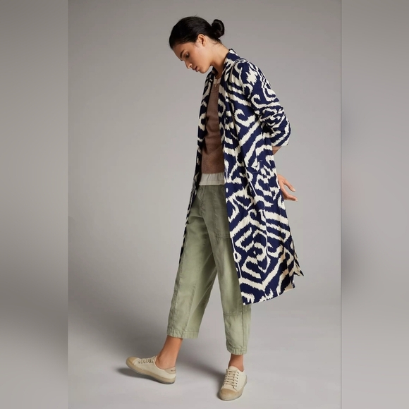 Anthropologie Robbie Duster Jacket Navy and White Oversized Abstract Motif SMALL - Picture 1 of 16